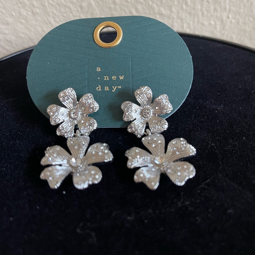 Target A New Day Silver Floral Drop Earrings